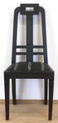 Jugendstil-Stuhl, ebonisiert, gepolsterter mit schwarzem Stoffbezug, Rückenlehne mit verstrebter Mi