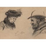 "Frau mit Hut und Mann mit Hut und Bart" Bleistiftzeichnung, mittig bez. "Zille", 10x12,5 cm, im Pa