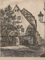 Buchholz, U. "Café zum Nussbaum im Berliner Nikolaiviertel", kolorierte Radierung, sign. u.r., 24,5