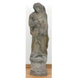 Sandstein-Figur, 16. Jh., vollplastisch, im langen Faltengewand, mit Atributen Schlüssel und Buch,