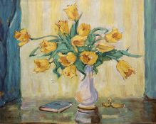 Wickert, Georg (1886 Gleiwitz-1940 Lübeck) "Gelber Tulpenstrauß in Vase", Öl/ Platte, sign. u.l., 5