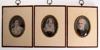 3 Miniaturen  "Guiseppe Verdi", "König Ludwig II" und "Maria Stuart", je im beinfarbenen Rahmen, ge