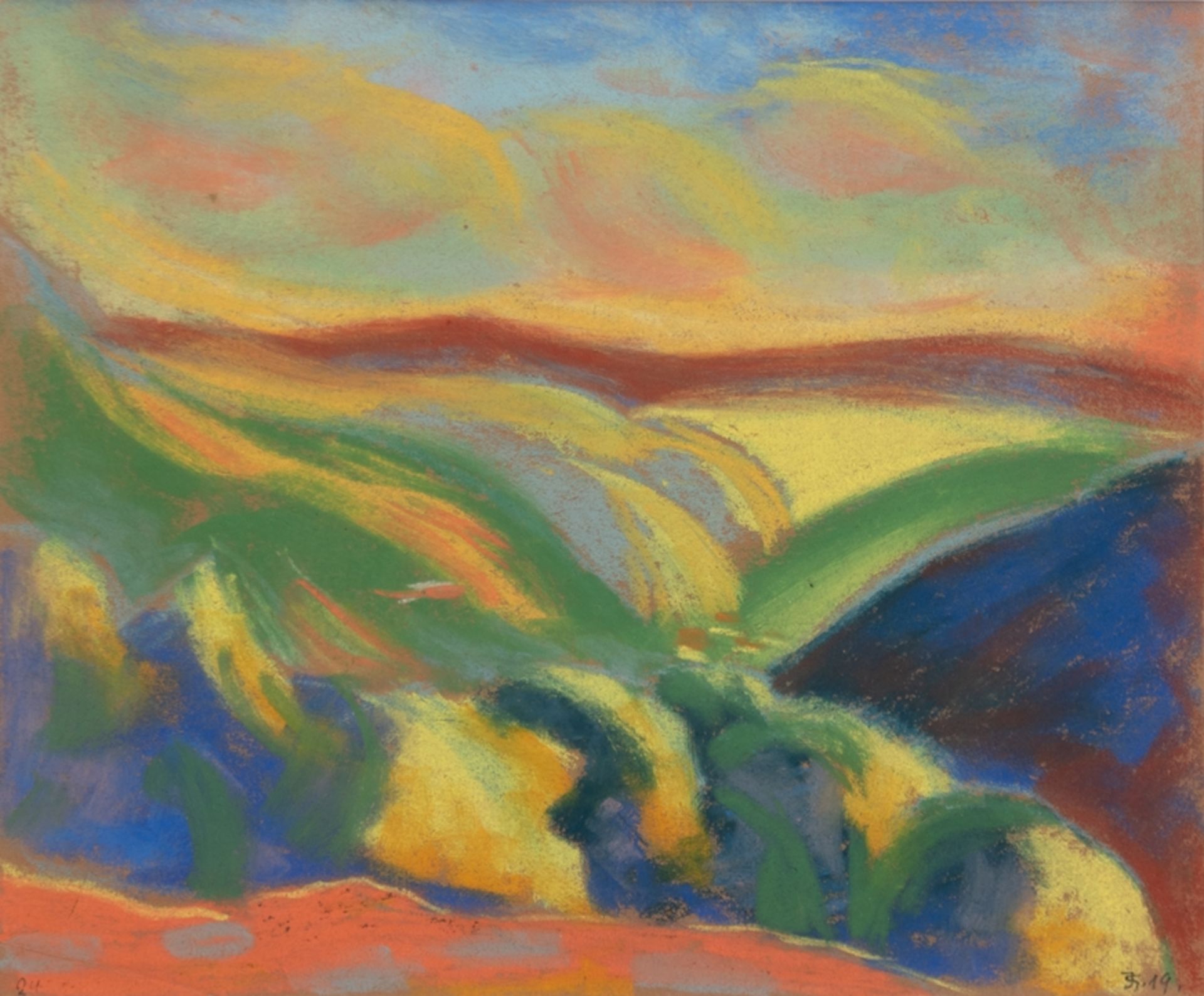 Sack, Johannes (1890 Berlin-1958 Eisleben, Hallische Künstlergruppe) "Abstrakte Landschaft", Pastel