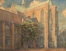 Wallat, Paul (1879 Rostock-1966 Sonderburg) "Rostock - Marienkirche", Aquarell, 28x34 cm, hinter Gl