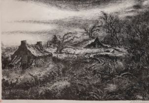 Weber, Andreas Paul (1893 Arnstadt-1980 Schretstaken bei Mölln) "Das verlassene Dorf", Litho auf Bü