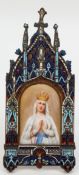 Heiligenbild "Madonna", Rußland, Öl/Porzellan, im sakralem emailliertem Bronzestellrahmen, ges. 17,