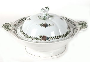 Meissen-Deckelschüssel, rund, Ende 19. Jh., Indische Blumenmalerei, mit 2 seitlichen Handhaben, Sc