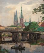 Aschmann, W. "Malerwinkel Obertrave Lübeck", Öl/ Lw., sign. u.r., 50x40 cm, Rahmen