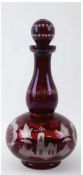 Karaffe, Egermann Glas, 20. Jh., Flaschenkürbisform, rubiniertes Klarglas, umlaufend geschliffene W