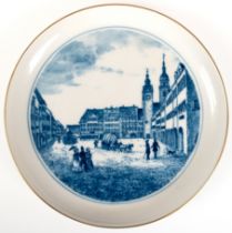 Meißen-Wandteller mit historischer Stadtansicht von Chemnitz, Aquatinta, Dm. 17,5 cm