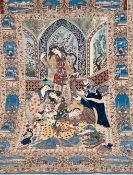 Isfahan Persien, Bildteppich, 750000 Kn/ qm, Korkwolle auf Seide, signiert u.m., mit figürlichen Da