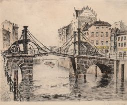 Buchholz, U. "Brücke in Berlin", Radierung handkoloriert, mit Bleistift sign. u.r., 20x24,5 cm, hin