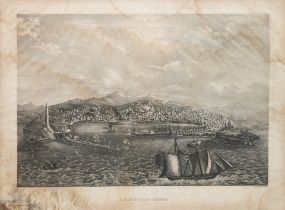 Karte "Ansicht von Genua", von Johannes Hausheer (1813-1841), Stahlschicht, stockfleckig und wasser