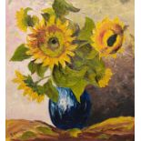 Deutscher Maler um 1930 "Sonnenblumenstrauß in blauer Vase", Öl/ Lw., sign. "Franz" u.l., 70x60 cm,