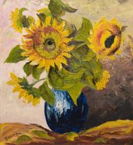 Deutscher Maler um 1930 "Sonnenblumenstrauß in blauer Vase", Öl/ Lw., sign. "Franz" u.l., 70x60 cm,