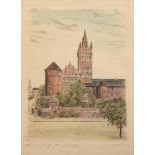 "Schloß Königsberg-Ostpreußen", kolorierter Stich, undeutl. sign. u.r., 23x17 cm, hinter Glas und R