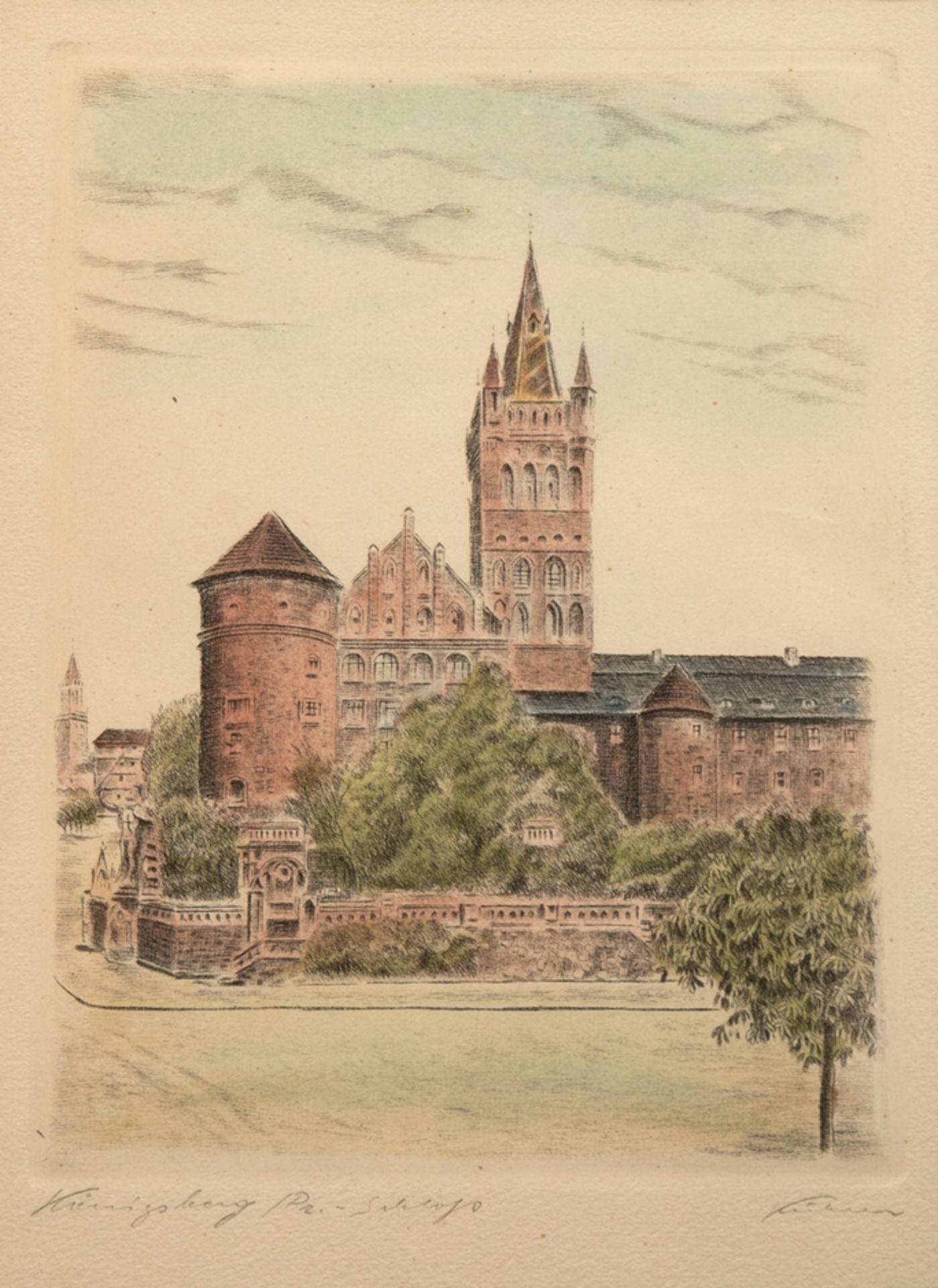 "Schloß Königsberg-Ostpreußen", kolorierter Stich, undeutl. sign. u.r., 23x17 cm, hinter Glas und R