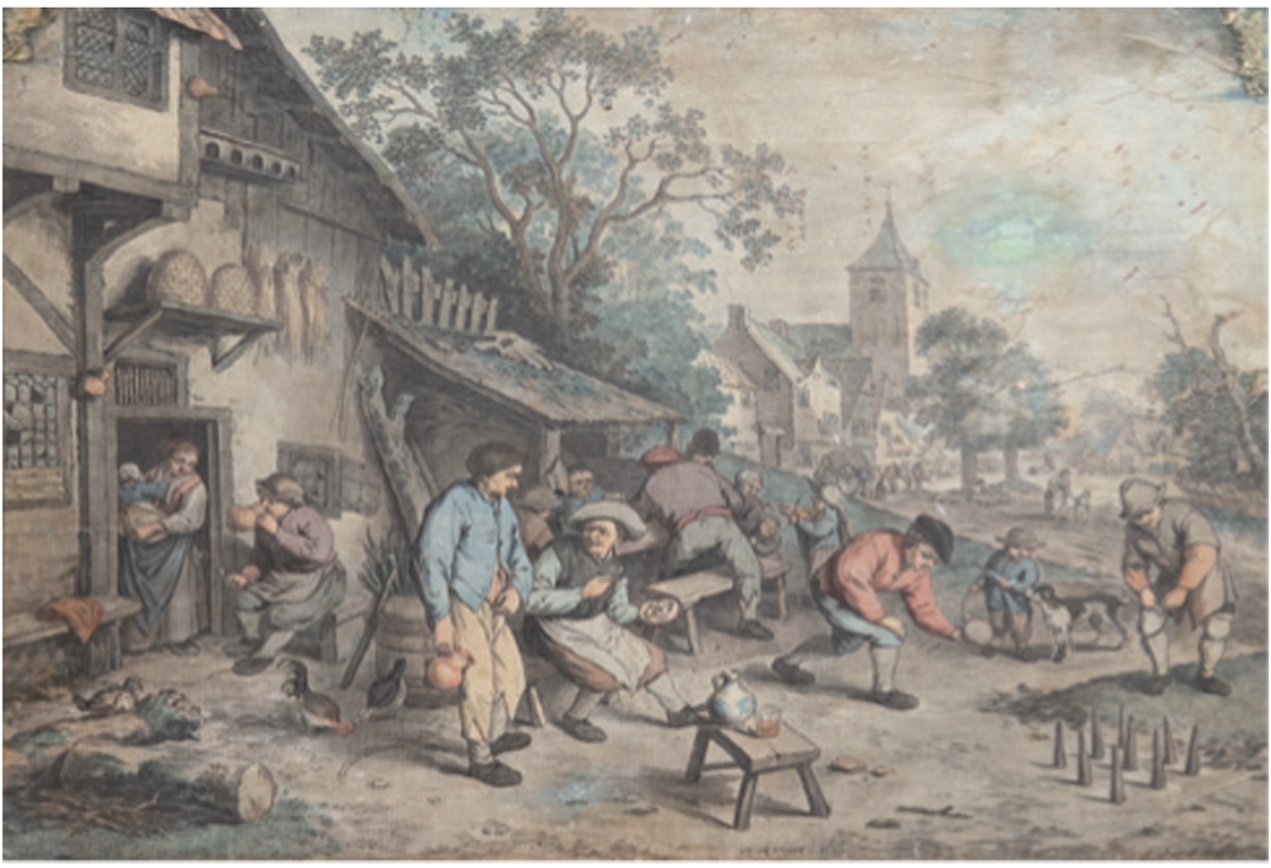 Janinet, Jean-Francois (1752-1818) "Flämische Dorfszene" nach Adriaene van Ostade, kolorierter Dru
