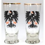 2 Patriotische Biergläser, Adler mit Brustschild in Emailmalerei, 1/4 L, Goldrand berieben, H. 15,5