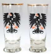2 Patriotische Biergläser, Adler mit Brustschild in Emailmalerei, 1/4 L, Goldrand berieben, H. 15,5