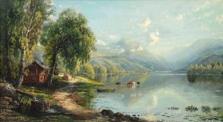 Lewis, Edmund Darch (1835 Philadelphia, Pennsylvania-1910 ebenda) "Blick auf Lake Placid", Öl/Lw., 