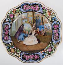 Teller, Carl Thieme Potschappel, im Spiegel gemalte figürliche Malerei "Gesellschaft in erotischer