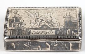 Dose, Moskau 1870, 84 Zol. Silber, allseitig architektonischer Niellodekor, 41 g, 1,7x5,4x3 cm