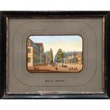 Biedermeier-Stich "Bassin-Strasse", um 1820, koloriert, 7,5x10,5 cm, hinter Glas und Rahmen