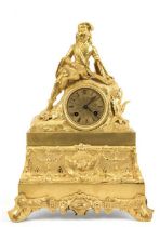 Pendule, Frankreich um 1850, vergoldetes Bronzegehäuse,  figürlich, Jüngling mit Buch, Fadenaufhäng