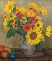 Tanck, Walter (1894 Hamburg-1954 ebenda) "Sommerblumen in Vase", Öl/ Lw., sign. o.r. und dat. ´39,