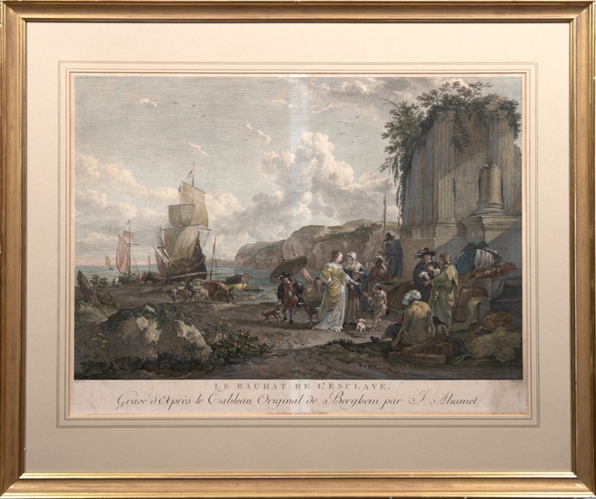 Alimet, Jaques (1726 Abbeville-1788 Paris) "Le Rachat de L´Esclave", kolorierter Stich, nach einem 