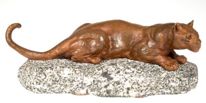 Valton, Charles (1851-1918), "Panther", Bronze, farbig gefaßt, unsigniert, auf originalem, angepaßt