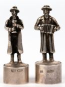 2 Flaschenverschlüsse, Rußland, 84 Zol. Silber, figürlich, H. 6 cm, Dm. 2 cm