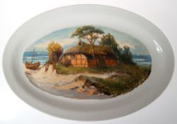 Porzellan-Platte, ovaler Spiegel bemalt von Hermann Vaegler (1910 Greifswald -1992 Wolgast) "Fische