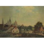 "Rostock vom Westen 1809", Druck, 20x28 cm, im Passepartout hinter Glas und Rahmen