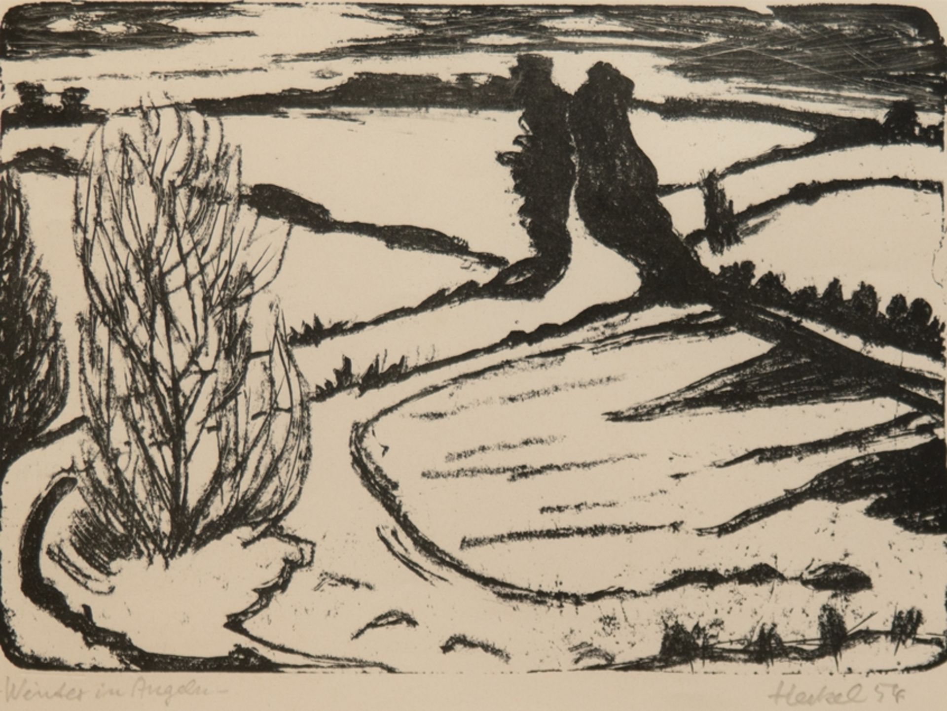 Heckel, Erich (1883 Döbeln-1970 Berlin) "Winter in Angeln", Lithographie, handsign. u.r. und dat. ´