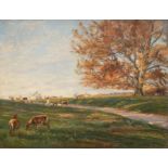 Lassen, Aksel Martin (1869-1946, Dänischer Maler) "Rotwild in Landschaft", Öl/ Lw., sign. u.r. und 