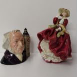 2 pieces of Royal Doulton: character jug 'John Doulton' and figurine 'Top of the Hill'. Shipping