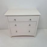 White painted 3 drawer cupboard H:80 x W:86 x D:43 cm. Collection only.