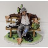 Capodimonte figure of a Tramp on Bench with Dog, signed Tori Cigano. Shipping Group (A).