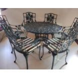 8-piece cast aluminium patio set comprising: table, parasol and 6 chairs. Collection only.