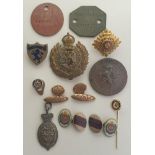 Interesting lot to include national service medal, dog tags, Royal Engineers cufflinks, etc.