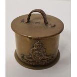 WW1 Trench Art lidded pot fashioned from a German (Dusseldorf 67/70) artillery shell, stamped Sept