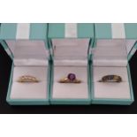 (3) .925 silver gemstone set rings. Shipping Group (A).