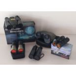 (6) pairs of binoculars including a Minolta green laser. Shipping Group (A).