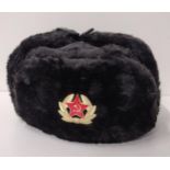 Russian seaman Ushanka winter hat, black woollen top and trapper aviation earflaps. Shipping