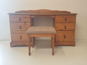 Pine dressing table with stool measuring H:75 x W:142 x D:45 cm  Collection only.