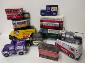 Selection of novelty biscuit tins in the form of vehicles. Collection only.
