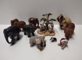 Selection of wooden and china elephants figures. Collection only.