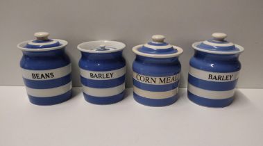 (4) T.G Green Cornishware storage jars; Barley x2, Cornmeal and Beans Collection only.
